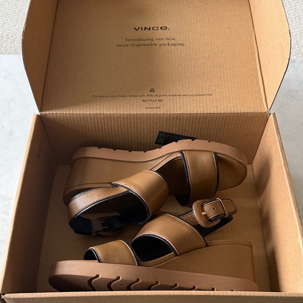Vince Tan Platform Wedge Sandals size 6